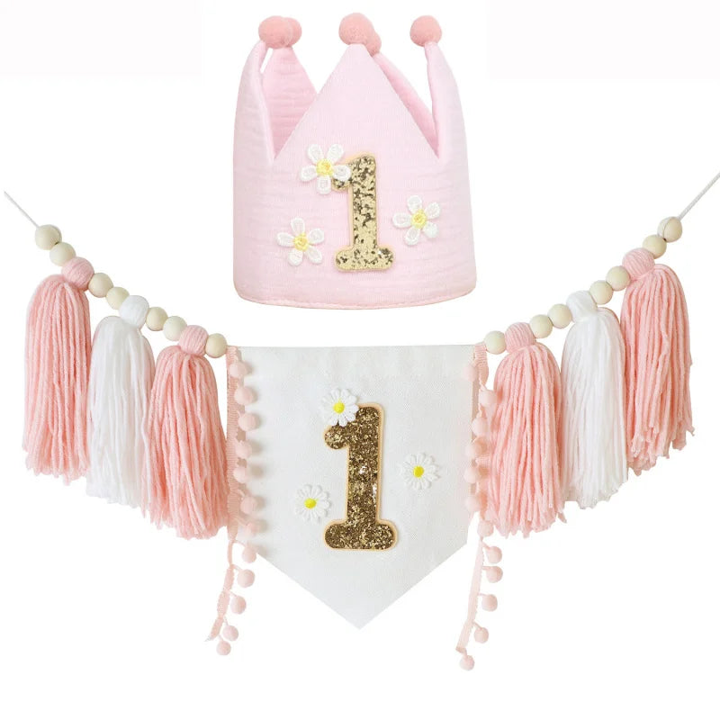 Bohemian Wooden Bead Tassel Banner 1Birthday Tassel Banner Daisy Theme Party Decoration Photo Props