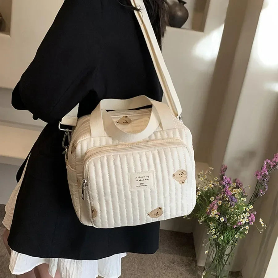 Mommy Bag Cute Embroidered Fashion Mom Handbag Baby Diaper Storage Bags Portable Large Capacity Stroller Organizer Hanging Bag