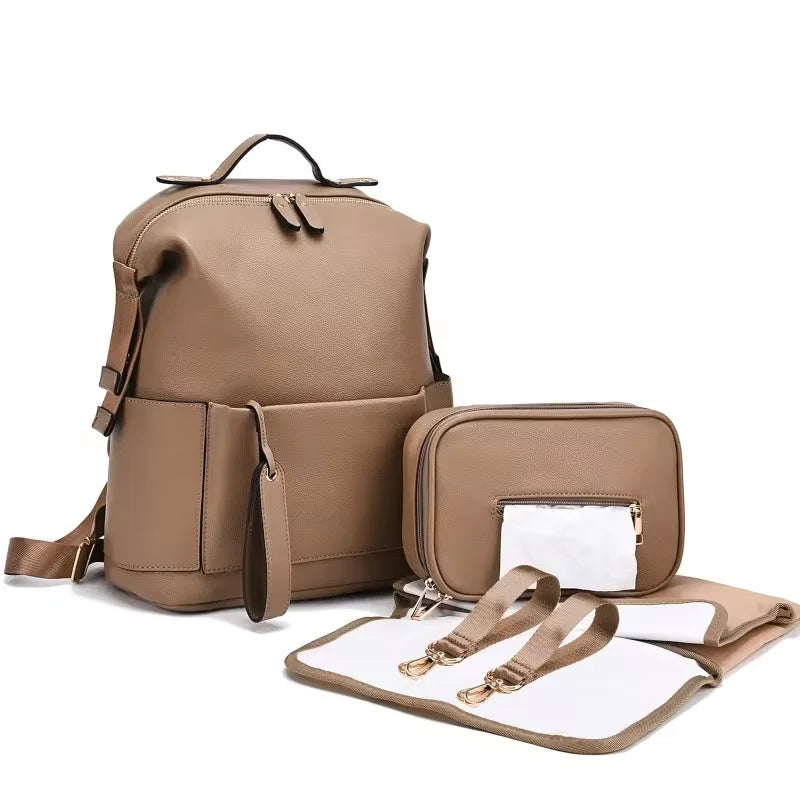 New Fashion Mommy Bag Pu Leather Diaper Backpack Bag with Changing Pad Baby Organizer Baby Nappy Bag Mummy Daddy Backpack