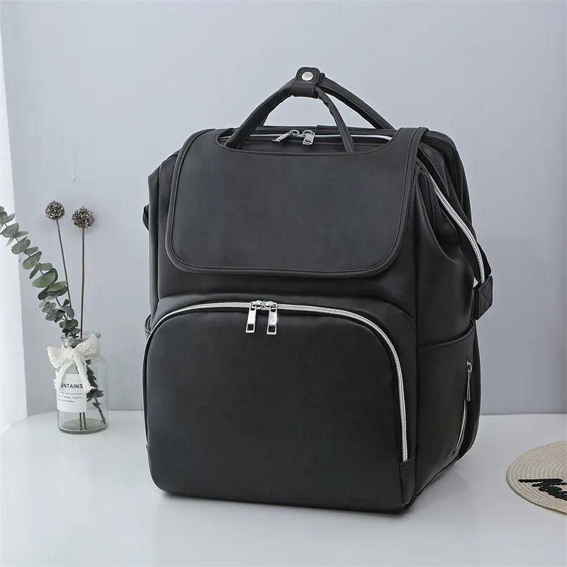 Multi Functional Mommy Bag PU Leather Diaper Bag Backpack Unisex Baby with Changing Mat Large Capacity Travel Diaper Backpack