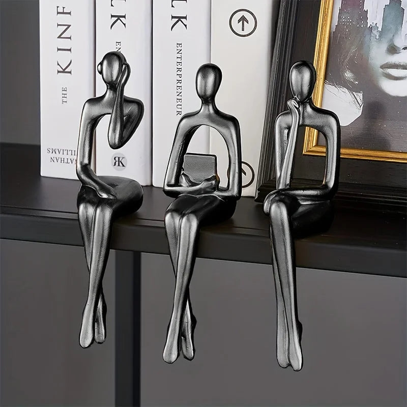 1set,Modern shelf decoration is suitable for home office, living room desktop, philosopher resin statue home decoration