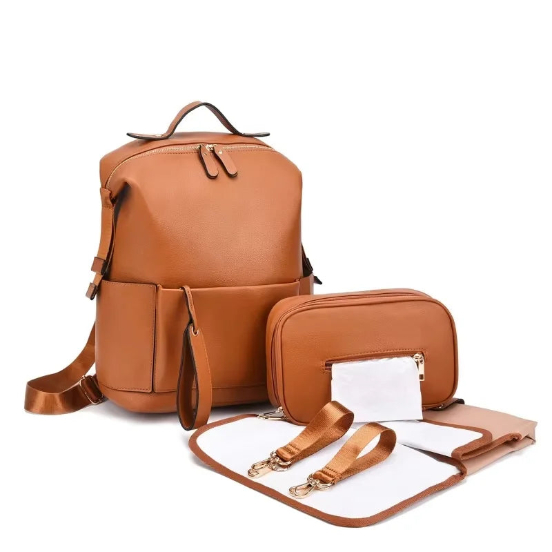 New Fashion Mommy Bag Pu Leather Diaper Backpack Bag with Changing Pad Baby Organizer Baby Nappy Bag Mummy Daddy Backpack