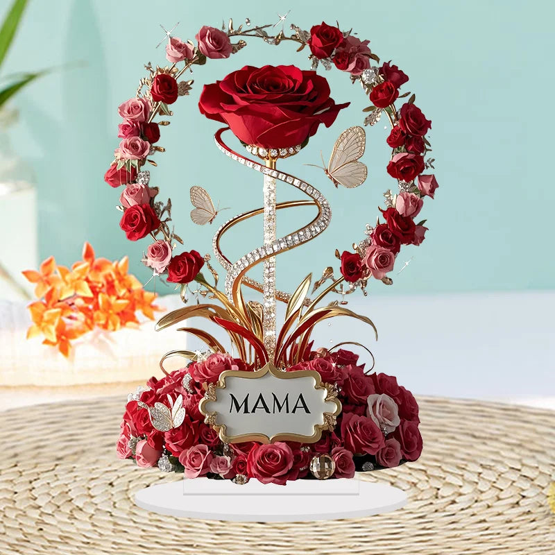 1pcs 8in 2DFlat Acrylic Rose Decorate MOM mom Birthday Gift Mother's Day Anniversary Decoration Table Filial Child To Mother Mom