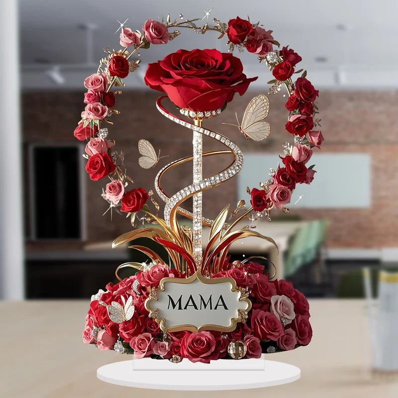 1pcs 8in 2DFlat Acrylic Rose Decorate MOM mom Birthday Gift Mother's Day Anniversary Decoration Table Filial Child To Mother Mom