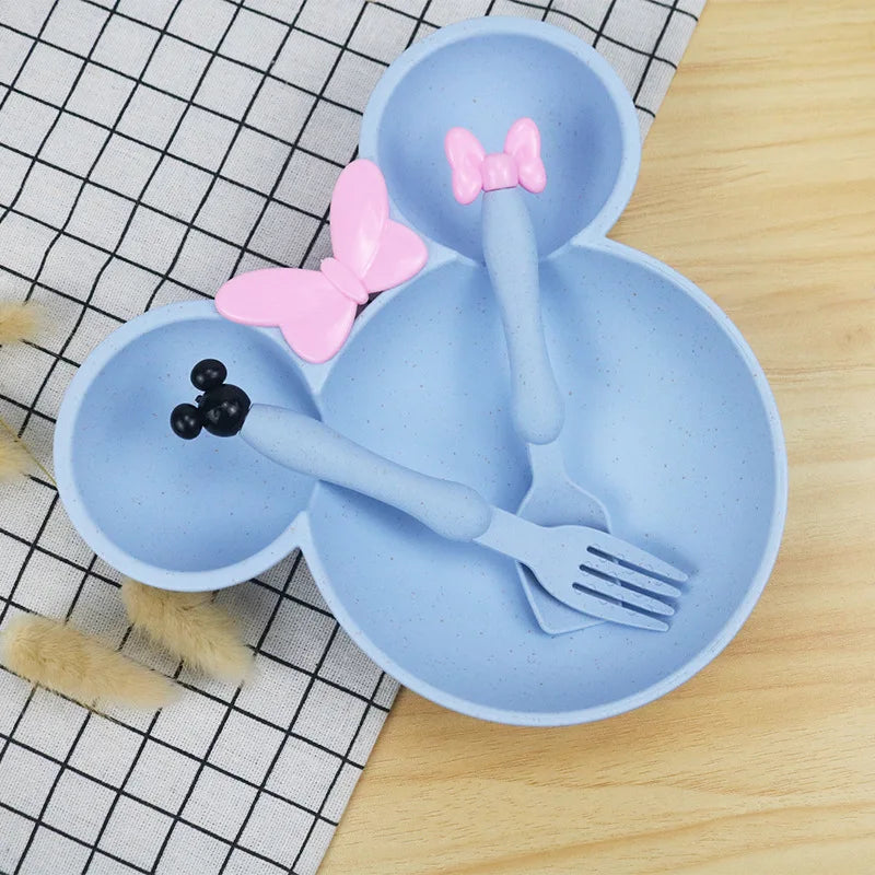 3 Pcs/Set Wheat Straw Children'S Tableware Set Kindergarten Baby Feeding Supplement Dinner Plate Bowl Spoon Fork Children'S Tabl