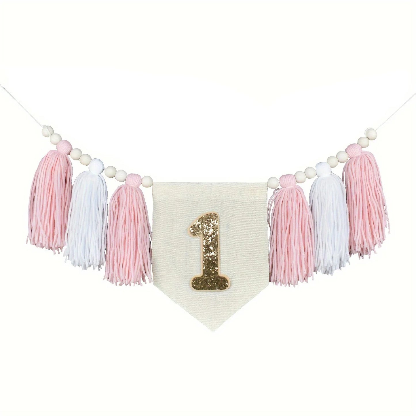 Bohemian Wooden Bead Tassel Banner 1Birthday Tassel Banner Daisy Theme Party Decoration Photo Props