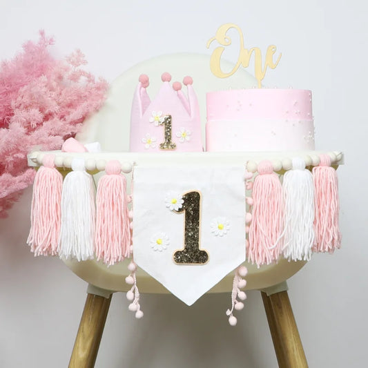 Bohemian Wooden Bead Tassel Banner 1Birthday Tassel Banner Daisy Theme Party Decoration Photo Props