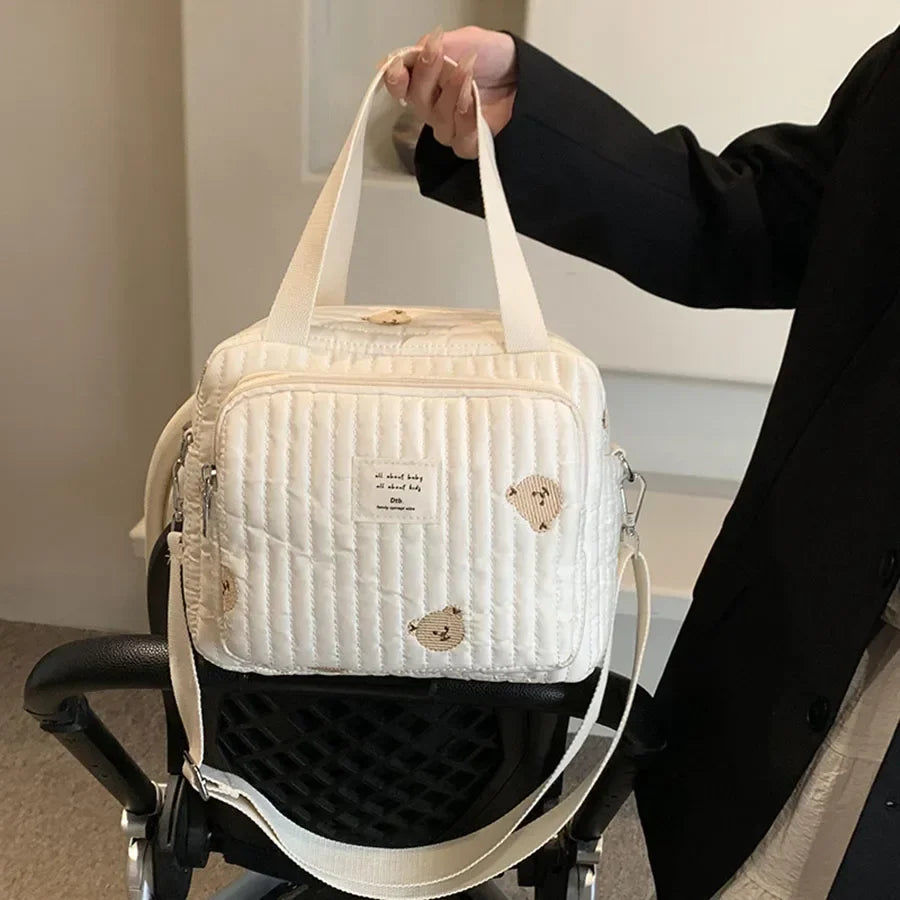 Mommy Bag Cute Embroidered Fashion Mom Handbag Baby Diaper Storage Bags Portable Large Capacity Stroller Organizer Hanging Bag