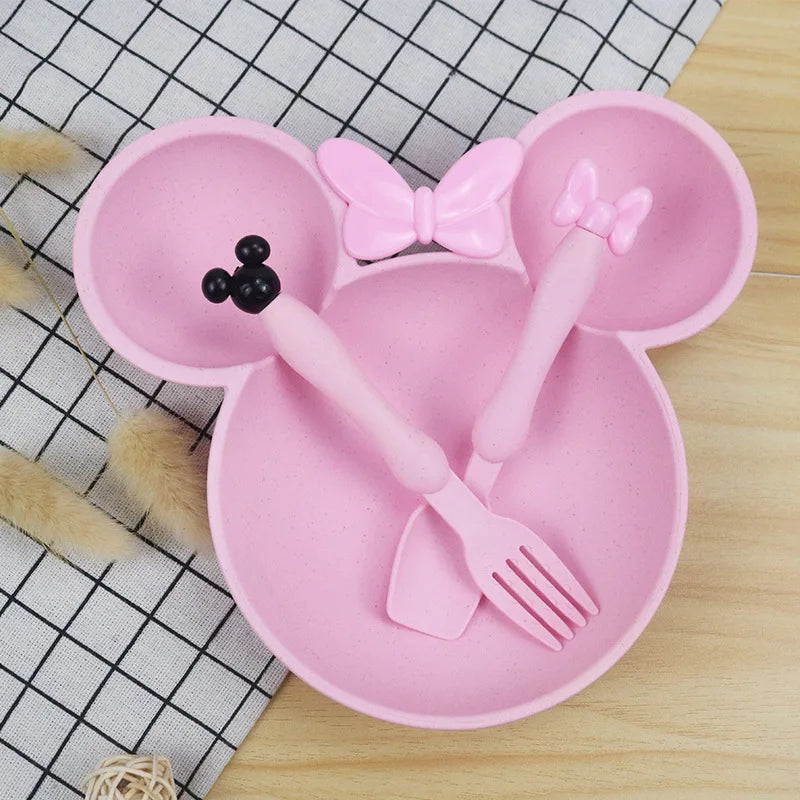 3 Pcs/Set Wheat Straw Children'S Tableware Set Kindergarten Baby Feeding Supplement Dinner Plate Bowl Spoon Fork Children'S Tabl