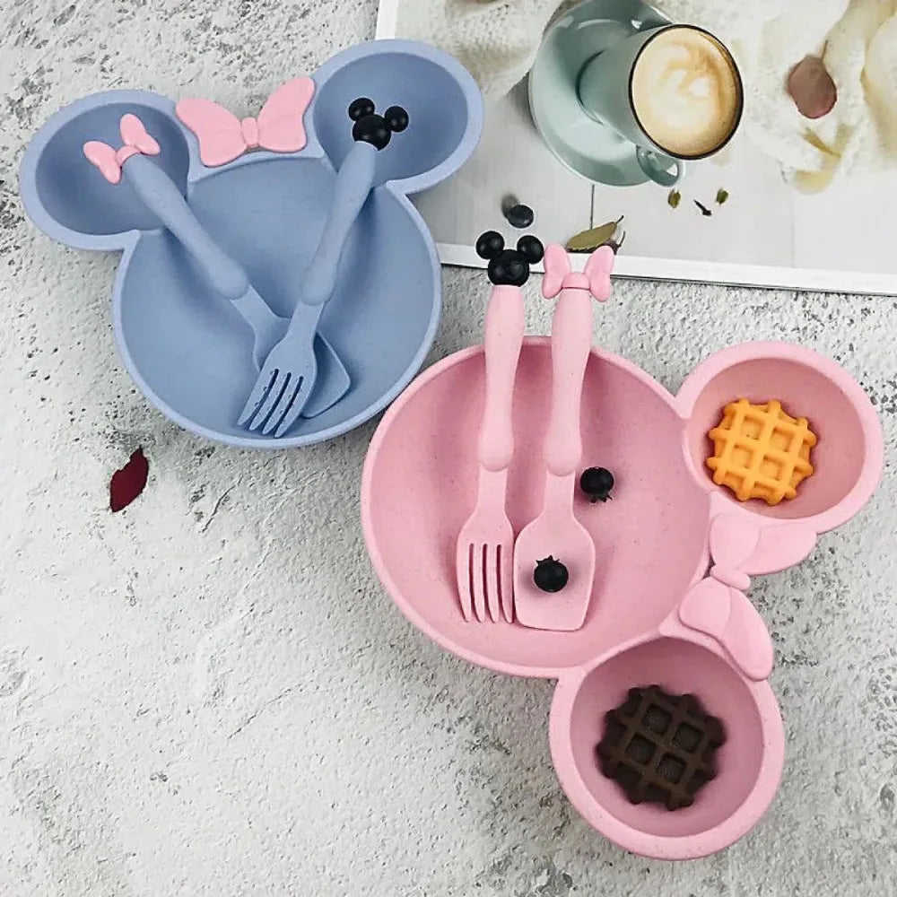 3 Pcs/Set Wheat Straw Children'S Tableware Set Kindergarten Baby Feeding Supplement Dinner Plate Bowl Spoon Fork Children'S Tabl