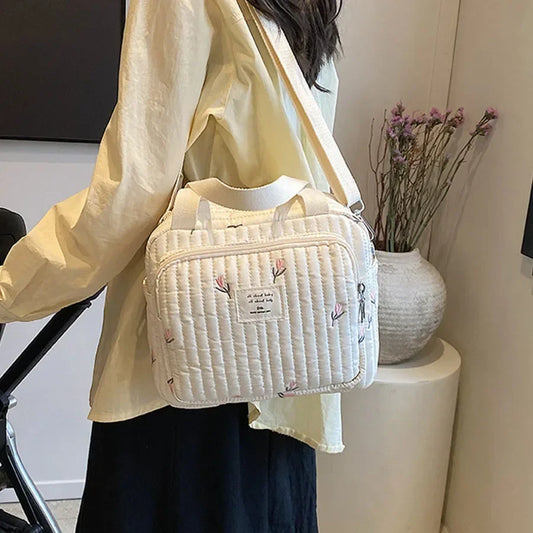 Mommy Bag Cute Embroidered Fashion Mom Handbag Baby Diaper Storage Bags Portable Large Capacity Stroller Organizer Hanging Bag