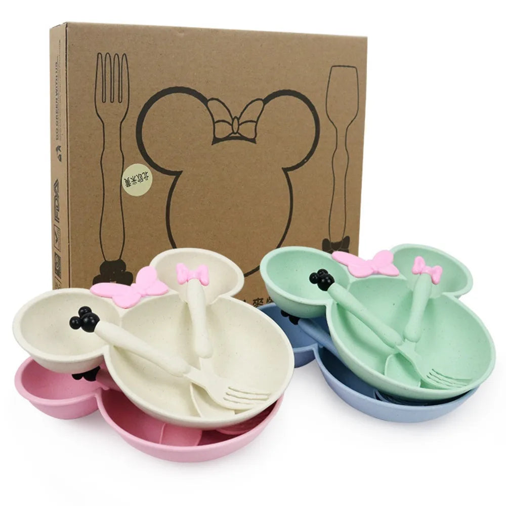3 Pcs/Set Wheat Straw Children'S Tableware Set Kindergarten Baby Feeding Supplement Dinner Plate Bowl Spoon Fork Children'S Tabl