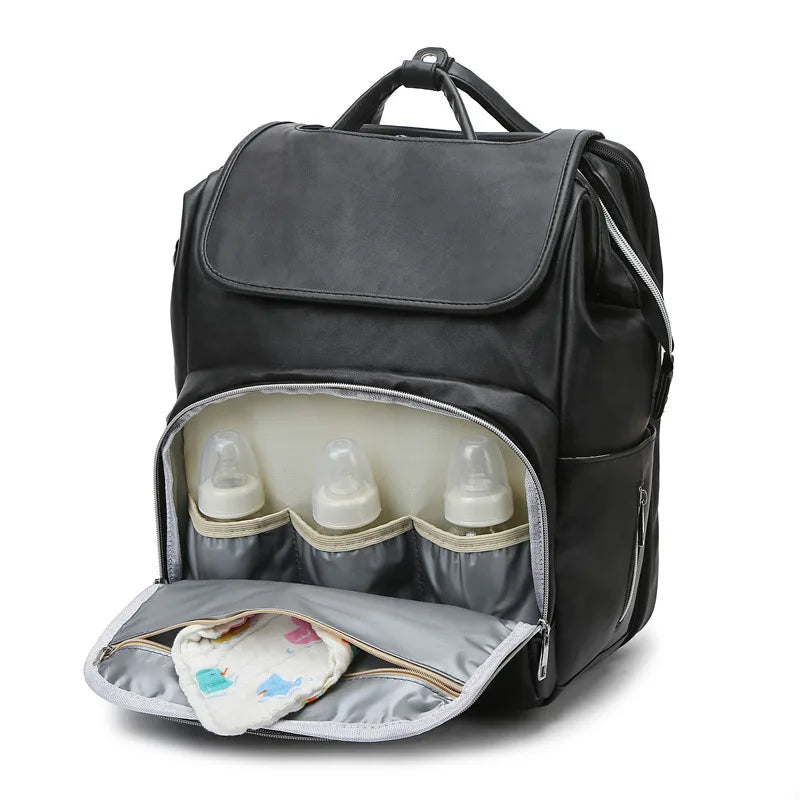 Multi Functional Mommy Bag PU Leather Diaper Bag Backpack Unisex Baby with Changing Mat Large Capacity Travel Diaper Backpack