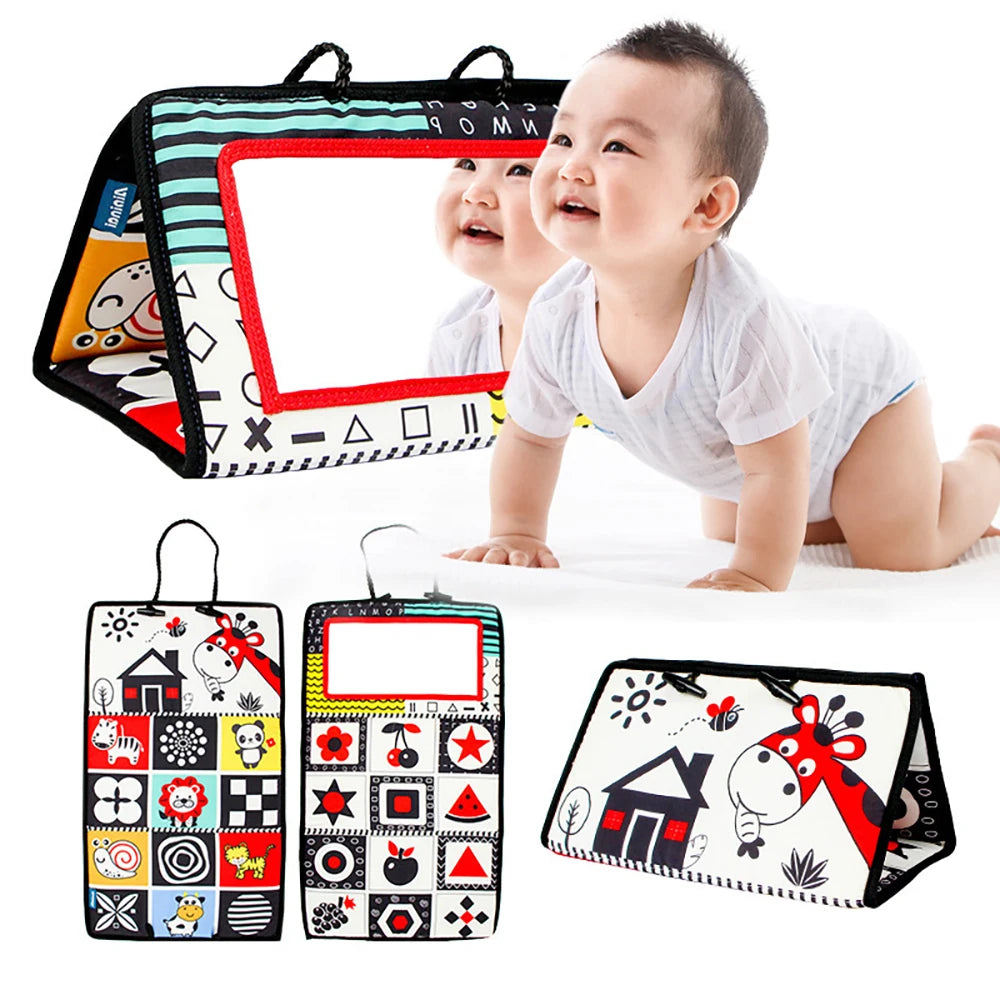 Baby Tummy Time Black and White Newborn Mirror Toys for Babies Montessori Development Crawl High Contrast Activity Sensory Toy
