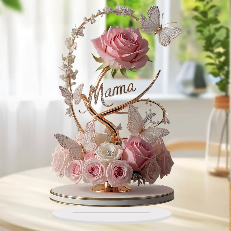 1pcs 8in 2DFlat Acrylic Rose Decorate MOM mom Birthday Gift Mother's Day Anniversary Decoration Table Filial Child To Mother Mom
