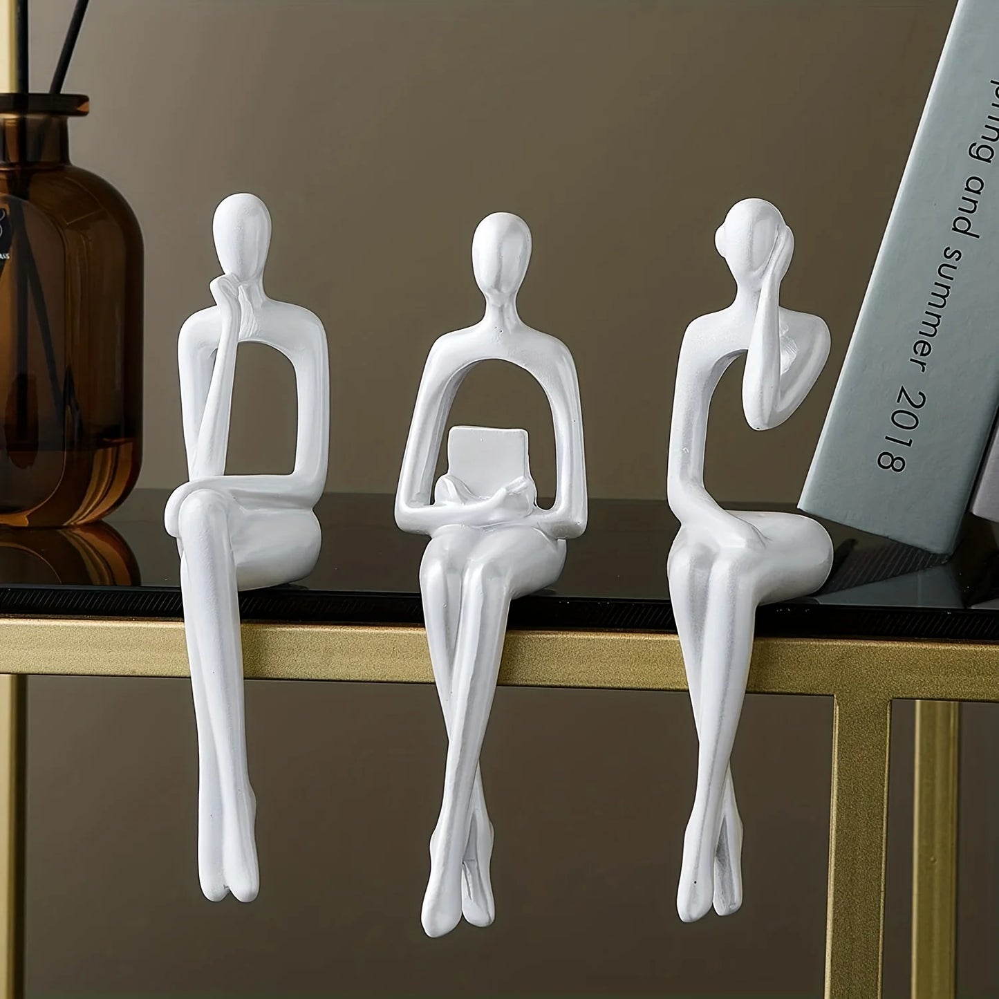 1set,Modern shelf decoration is suitable for home office, living room desktop, philosopher resin statue home decoration