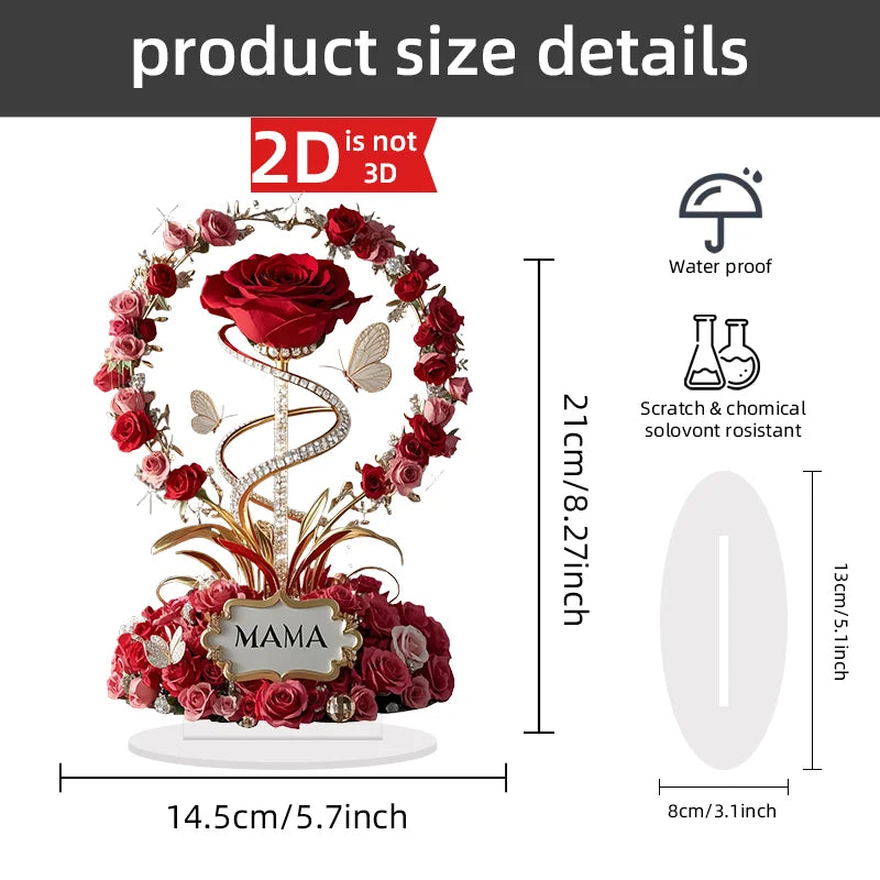 1pcs 8in 2DFlat Acrylic Rose Decorate MOM mom Birthday Gift Mother's Day Anniversary Decoration Table Filial Child To Mother Mom