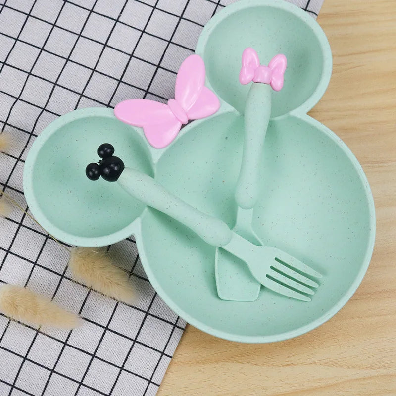 3 Pcs/Set Wheat Straw Children'S Tableware Set Kindergarten Baby Feeding Supplement Dinner Plate Bowl Spoon Fork Children'S Tabl