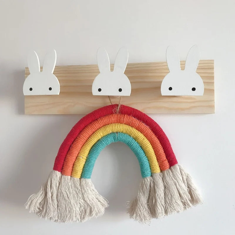 Nordic Style Creative Home Hook Clothes Hanging Children Room Rabbit Solid Wood Storage Racks Bow Clapboard Home Decoration