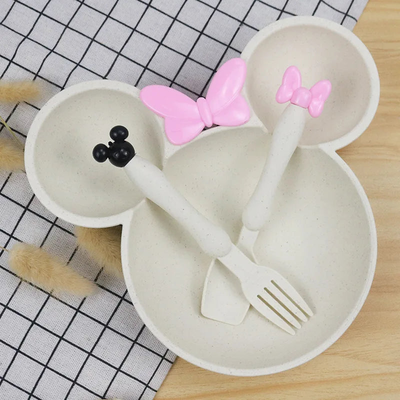 3 Pcs/Set Wheat Straw Children'S Tableware Set Kindergarten Baby Feeding Supplement Dinner Plate Bowl Spoon Fork Children'S Tabl
