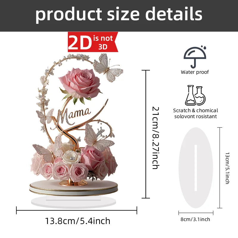 1pcs 8in 2DFlat Acrylic Rose Decorate MOM mom Birthday Gift Mother's Day Anniversary Decoration Table Filial Child To Mother Mom