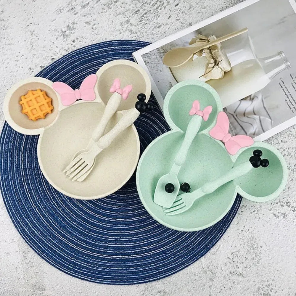 3 Pcs/Set Wheat Straw Children'S Tableware Set Kindergarten Baby Feeding Supplement Dinner Plate Bowl Spoon Fork Children'S Tabl