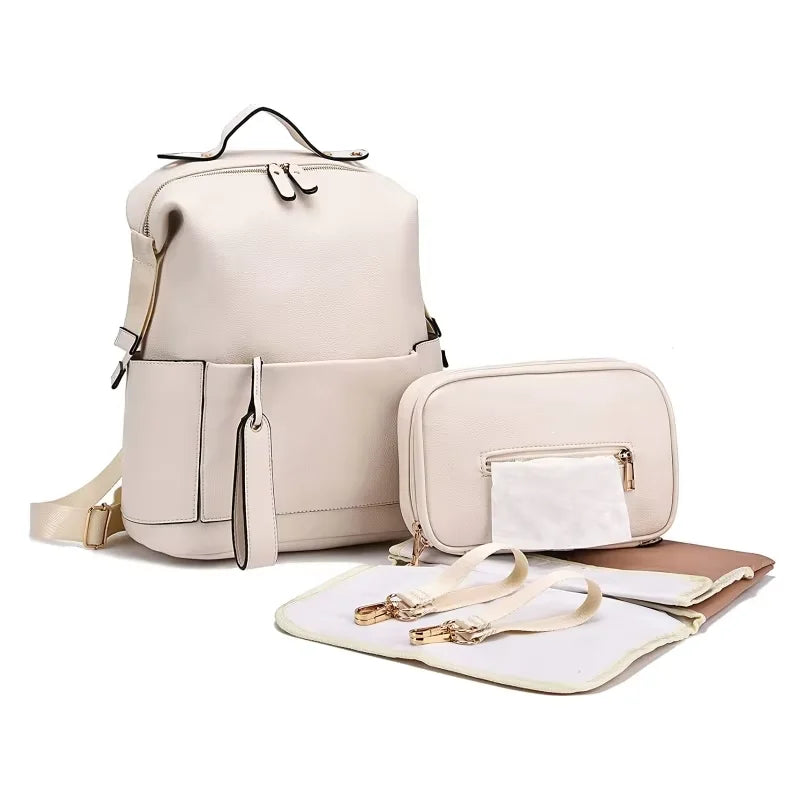 New Fashion Mommy Bag Pu Leather Diaper Backpack Bag with Changing Pad Baby Organizer Baby Nappy Bag Mummy Daddy Backpack