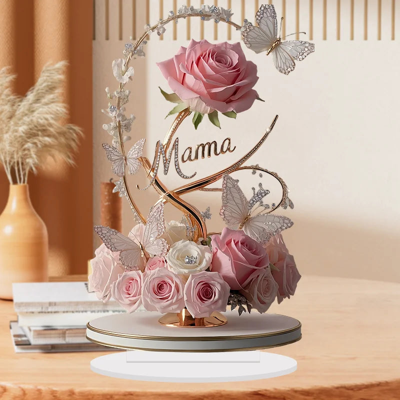 1pcs 8in 2DFlat Acrylic Rose Decorate MOM mom Birthday Gift Mother's Day Anniversary Decoration Table Filial Child To Mother Mom